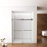 ANGELES HOME 56-60 in. W x 76 in. H Double Sliding Frameless Shower Door in Brushed Nickel Finish with Clear Glass and Buffer