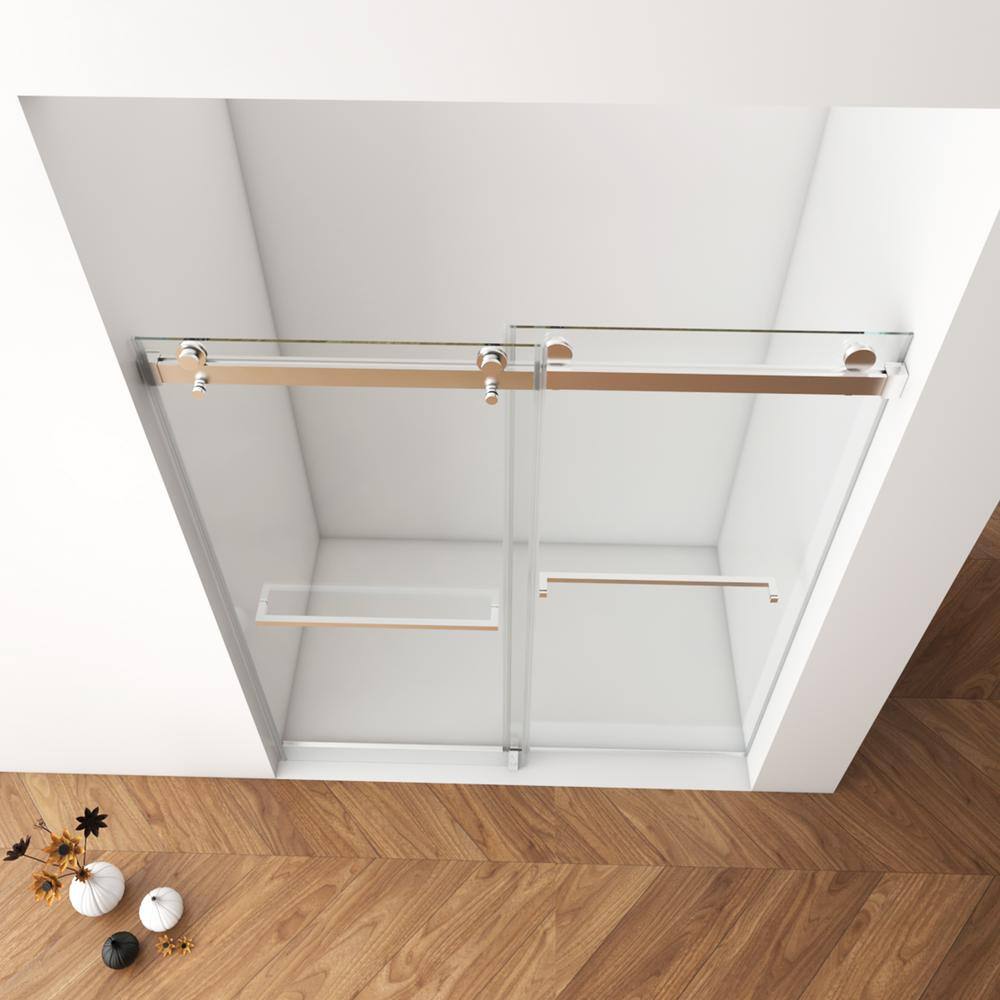 ANGELES HOME 56-60 in. W x 76 in. H Double Sliding Frameless Shower Door in Brushed Nickel Finish with Clear Glass and Buffer