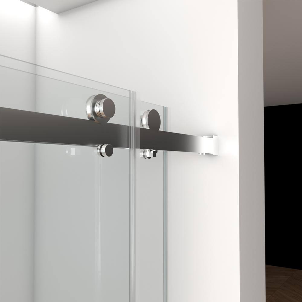 ANGELES HOME 56-60 in. W x 76 in. H Double Sliding Frameless Shower Door in Brushed Nickel Finish with Clear Glass and Buffer