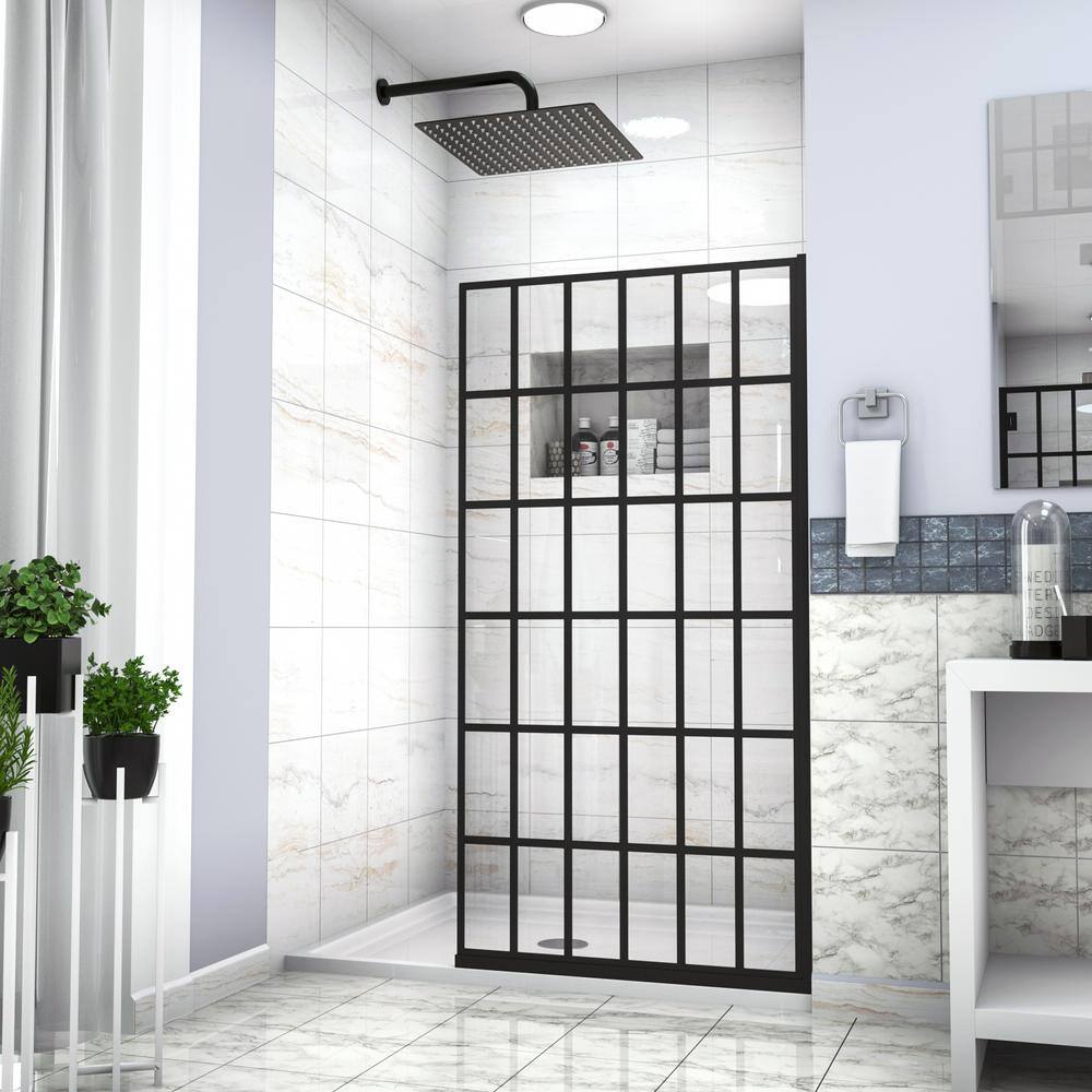 ANGELES HOME 38 in. W x 72 in. H Frameless Fixed Single Panel Shower Door in Matte Black Finish with 5/16 in. (8mm) Clear Glass