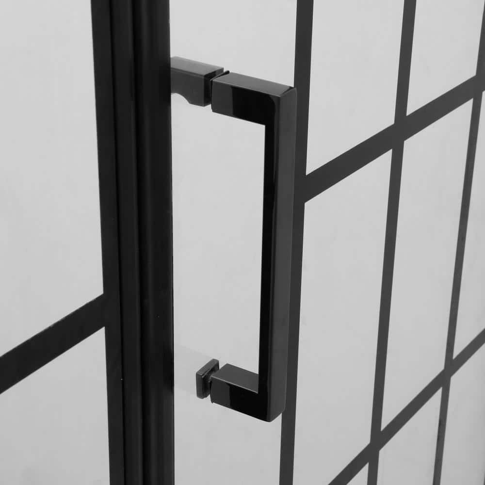 ANGELES HOME 34 in. W x 72 in. H Pivot Frameless Shower Door in Matte Black with Pattern Glass