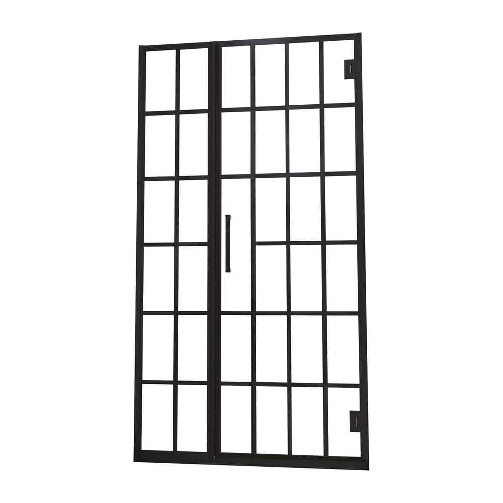 ANGELES HOME 34 in. W x 72 in. H Pivot Frameless Shower Door in Matte Black with Pattern Glass