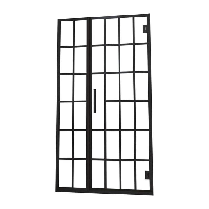 ANGELES HOME 34 in. W x 72 in. H Pivot Frameless Shower Door in Matte Black with Pattern Glass