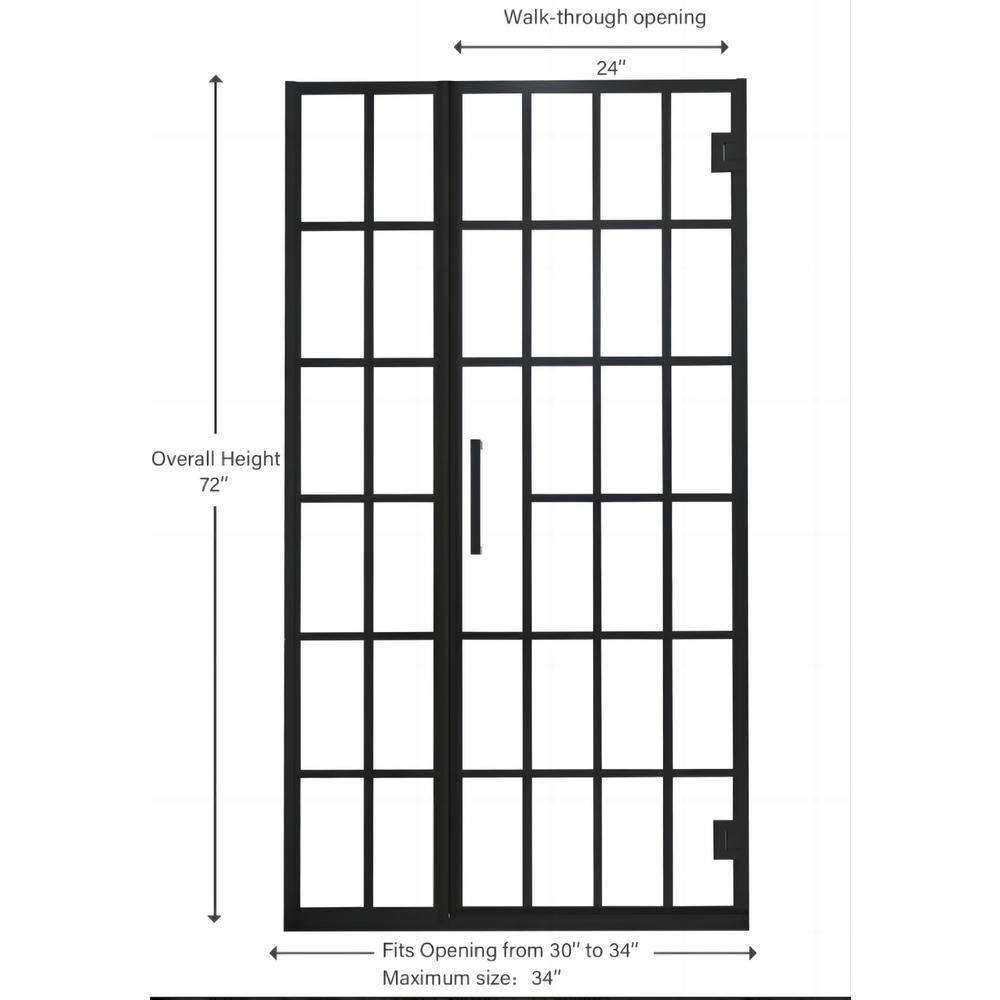 ANGELES HOME 34 in. W x 72 in. H Pivot Frameless Shower Door in Matte Black with Pattern Glass