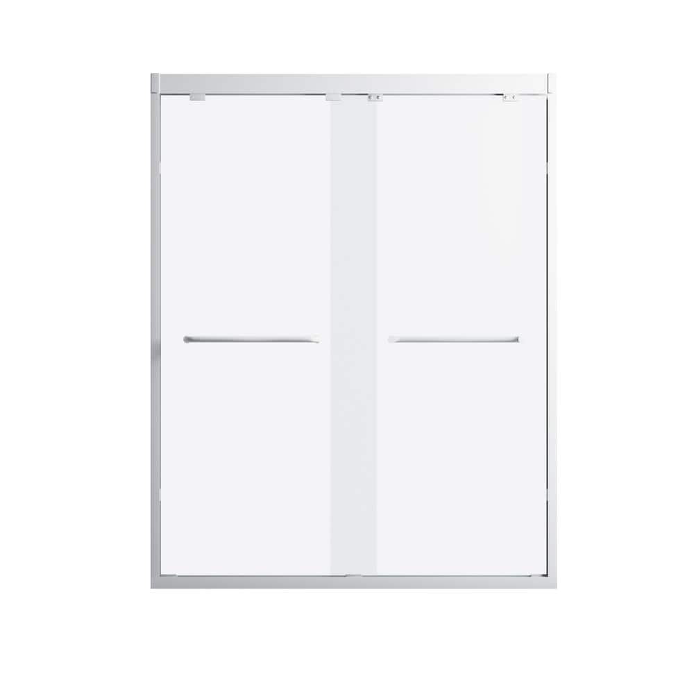 ANGELES HOME 60 in. W x 76 in. H Sliding Framed Shower Door in Silver 1/4 in. (6 mm) Clear Tempered Glass, Self-Cleaning, Big Rollers