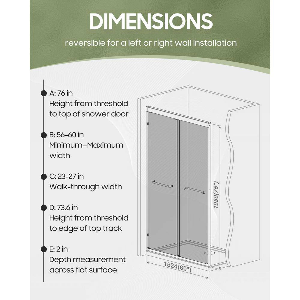 ANGELES HOME 60 in. W x 76 in. H Sliding Framed Shower Door in Silver 1/4 in. (6 mm) Clear Tempered Glass, Self-Cleaning, Big Rollers