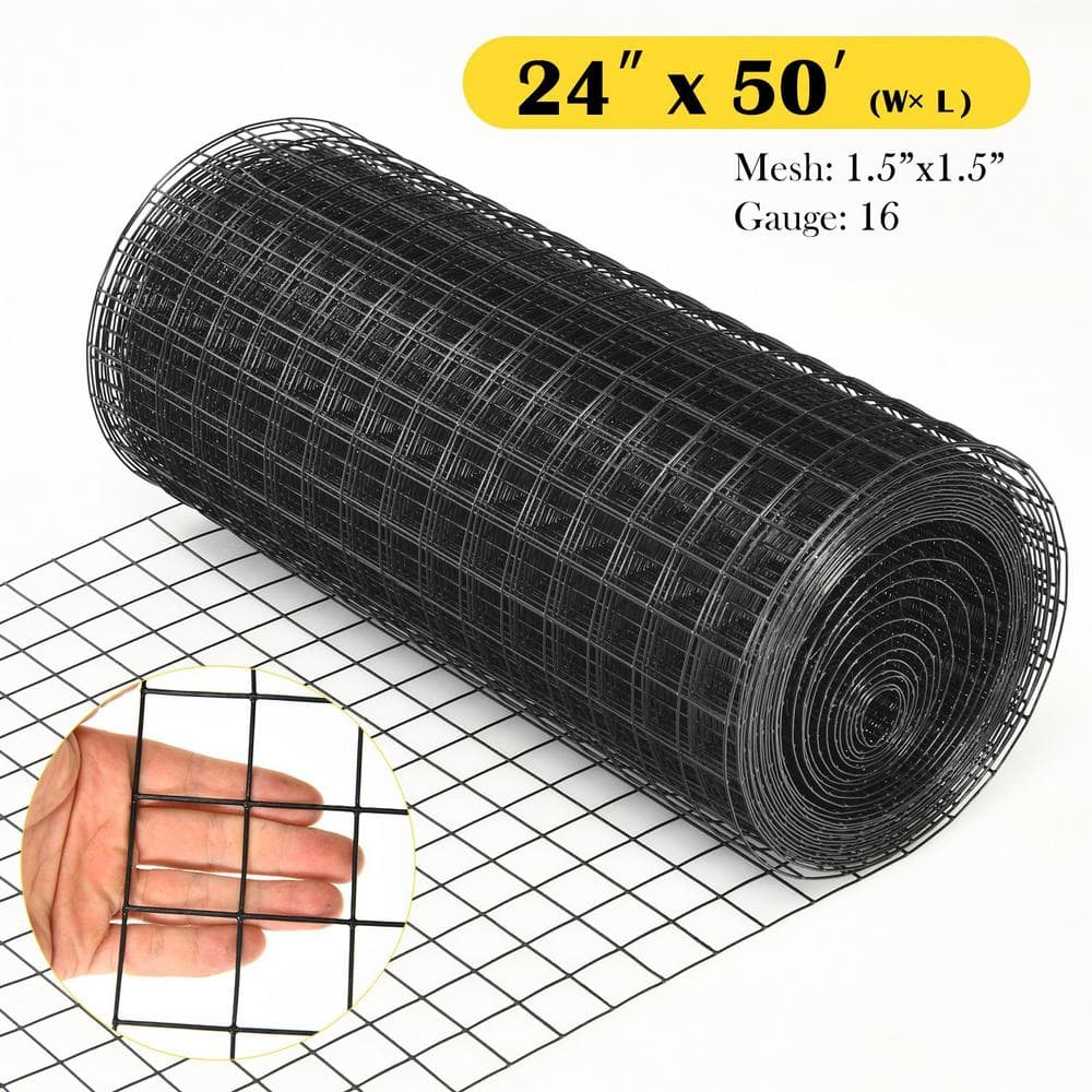ANGELES HOME 2 ft. x 50 ft. 16-Gauge Black Vinyl Coated Welded Wire Mesh