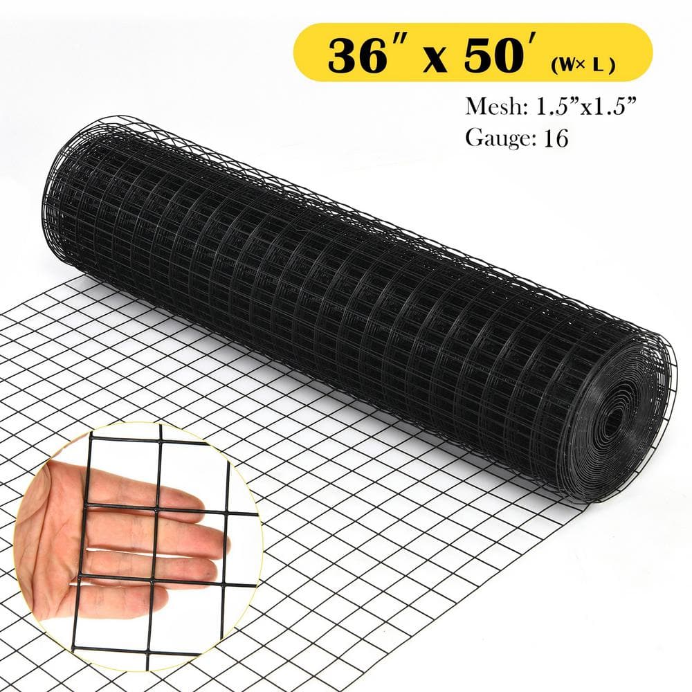 ANGELES HOME 3 ft. x 50 ft. 16-Gauge Black Vinyl Coated Welded Wire Mesh 1.5 in.