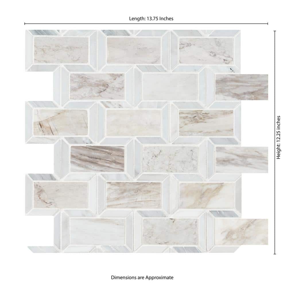 MSI Angora Framework 12 in. x 12 in. x 10mm Polished Marble Mesh-Mounted Mosaic Tile (10 sq. ft./Case)