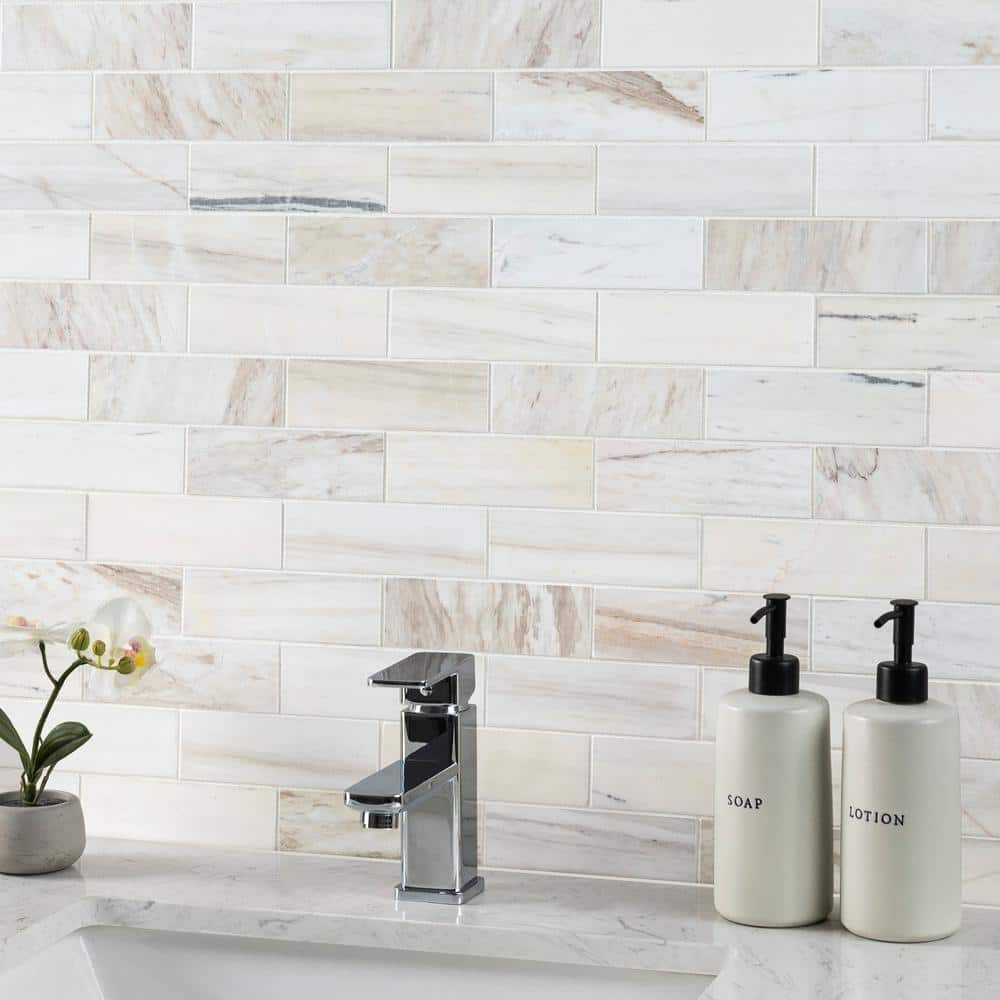 MSI Angora Subway 11.81 in. x 11.81 in. x 10mm Polished Marble Mesh-Mounted Mosaic Tile (9.7 sq. ft. / case)