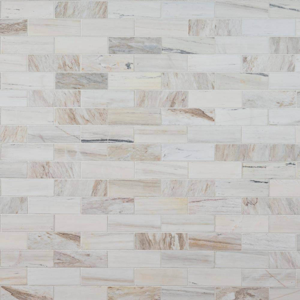 MSI Angora Subway 11.81 in. x 11.81 in. x 10mm Polished Marble Mesh-Mounted Mosaic Tile (9.7 sq. ft. / case)