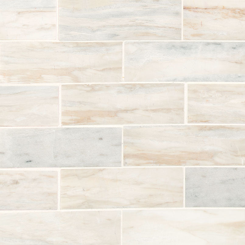 Angora Subway 12 in. x 12 in. Polished Marble Mesh-Mounted Mosaic Floor and Wall Tile (0.97 sq. ft. Each)