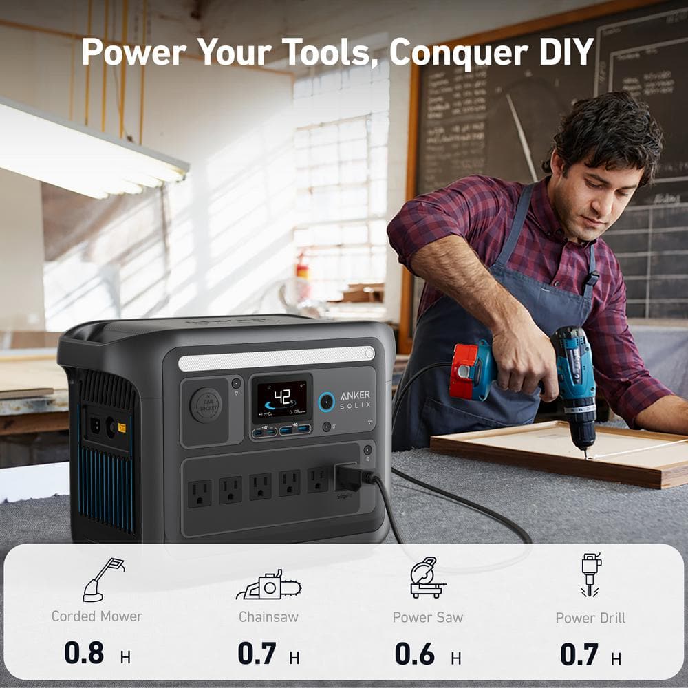 Anker 1800W Output/2400W Peak SOLIX C1000 X Black Push Button Start LFP Battery Powered Generator for Home Backup,Outdoor Trip