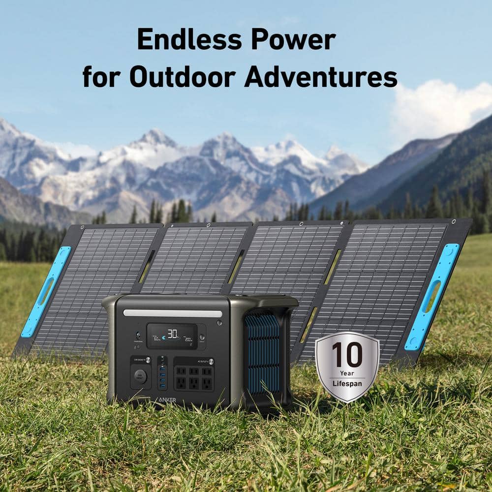 Anker 1800W Output/2400W Peak SOLIX F1500 Push Button Start Solar Generator w/ 1 200W Solar Panel for Outdoor Camping,Home,RVs