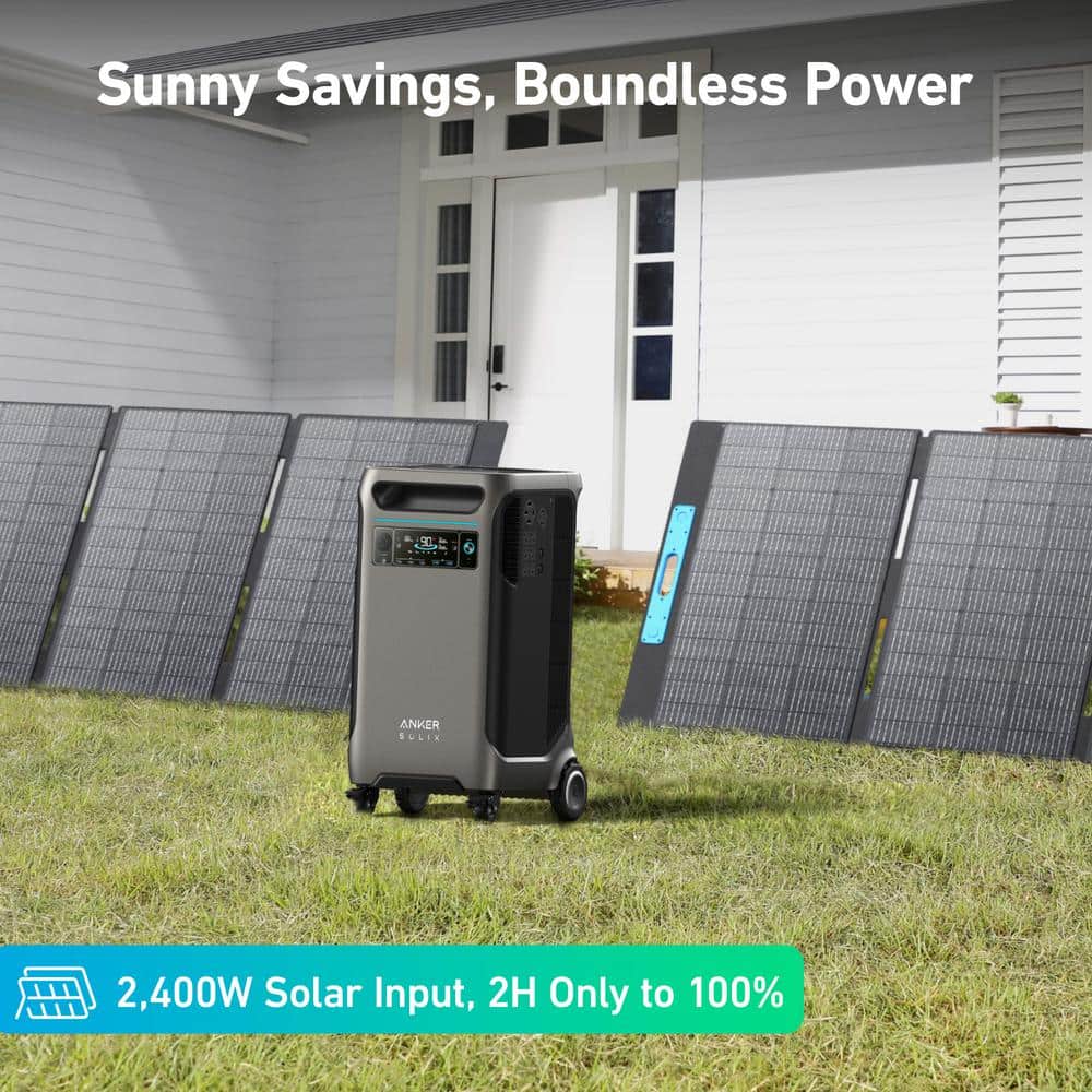Anker 6000W Output/9000W Peak SOLIX F3800 Push Button Start All-in-one Power Station w/ 1 400W Solar Panel for Home/RV Backup