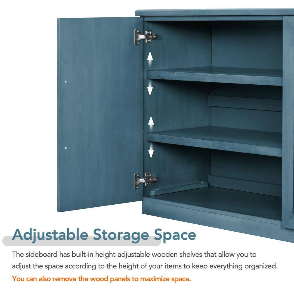 60 in. W x 16 in. D x 32 in. H Antique Blue Rubber Wood Ready to Assemble Kitchen Storage Cabinet with Silver Handles