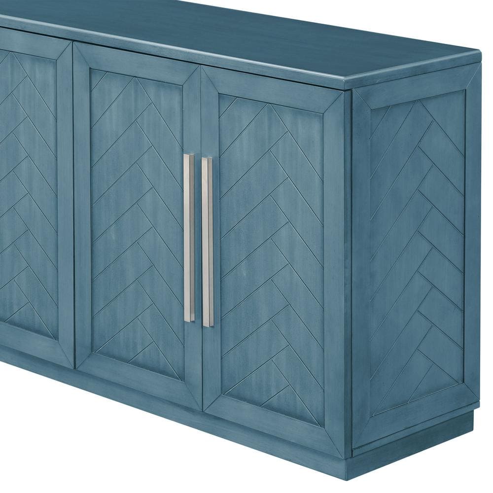 60 in. W x 16 in. D x 32 in. H Antique Blue Rubber Wood Ready to Assemble Kitchen Storage Cabinet with Silver Handles