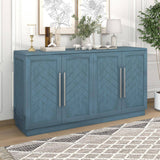 60 in. W x 16 in. D x 32 in. H Antique Blue Rubber Wood Ready to Assemble Kitchen Storage Cabinet with Silver Handles