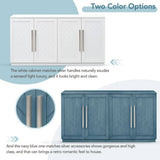 60 in. W x 16 in. D x 32 in. H Antique Blue Rubber Wood Ready to Assemble Kitchen Storage Cabinet with Silver Handles