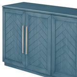 60 in. W x 16 in. D x 32 in. H Antique Blue Rubber Wood Ready to Assemble Kitchen Storage Cabinet with Silver Handles
