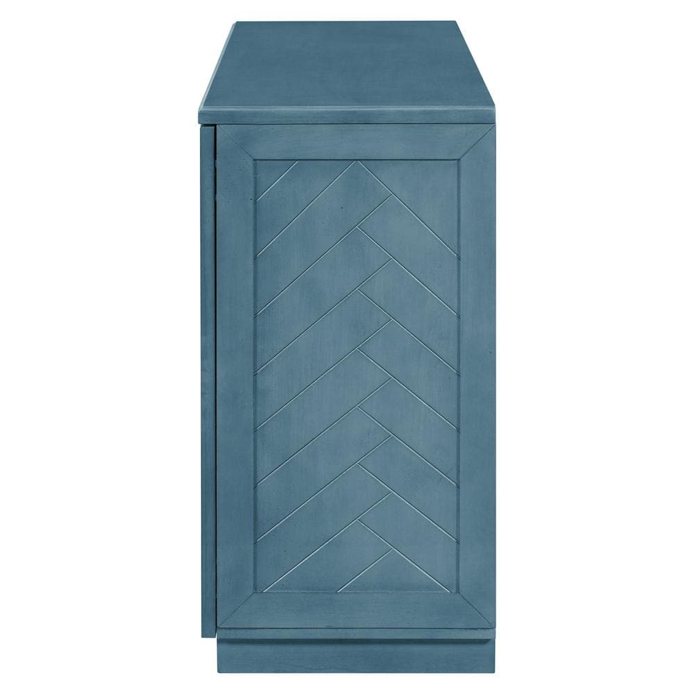 60 in. W x 16 in. D x 32 in. H Antique Blue Rubber Wood Ready to Assemble Kitchen Storage Cabinet with Silver Handles