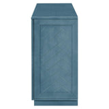 60 in. W x 16 in. D x 32 in. H Antique Blue Rubber Wood Ready to Assemble Kitchen Storage Cabinet with Silver Handles