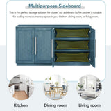 60 in. W x 16 in. D x 32 in. H Antique Blue Rubber Wood Ready to Assemble Kitchen Storage Cabinet with Silver Handles