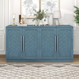 60 in. W x 16 in. D x 32 in. H Antique Blue Rubber Wood Ready to Assemble Kitchen Storage Cabinet with Silver Handles