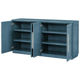 60 in. W x 16 in. D x 32 in. H Antique Blue Rubber Wood Ready to Assemble Kitchen Storage Cabinet with Silver Handles