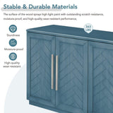 60 in. W x 16 in. D x 32 in. H Antique Blue Rubber Wood Ready to Assemble Kitchen Storage Cabinet with Silver Handles