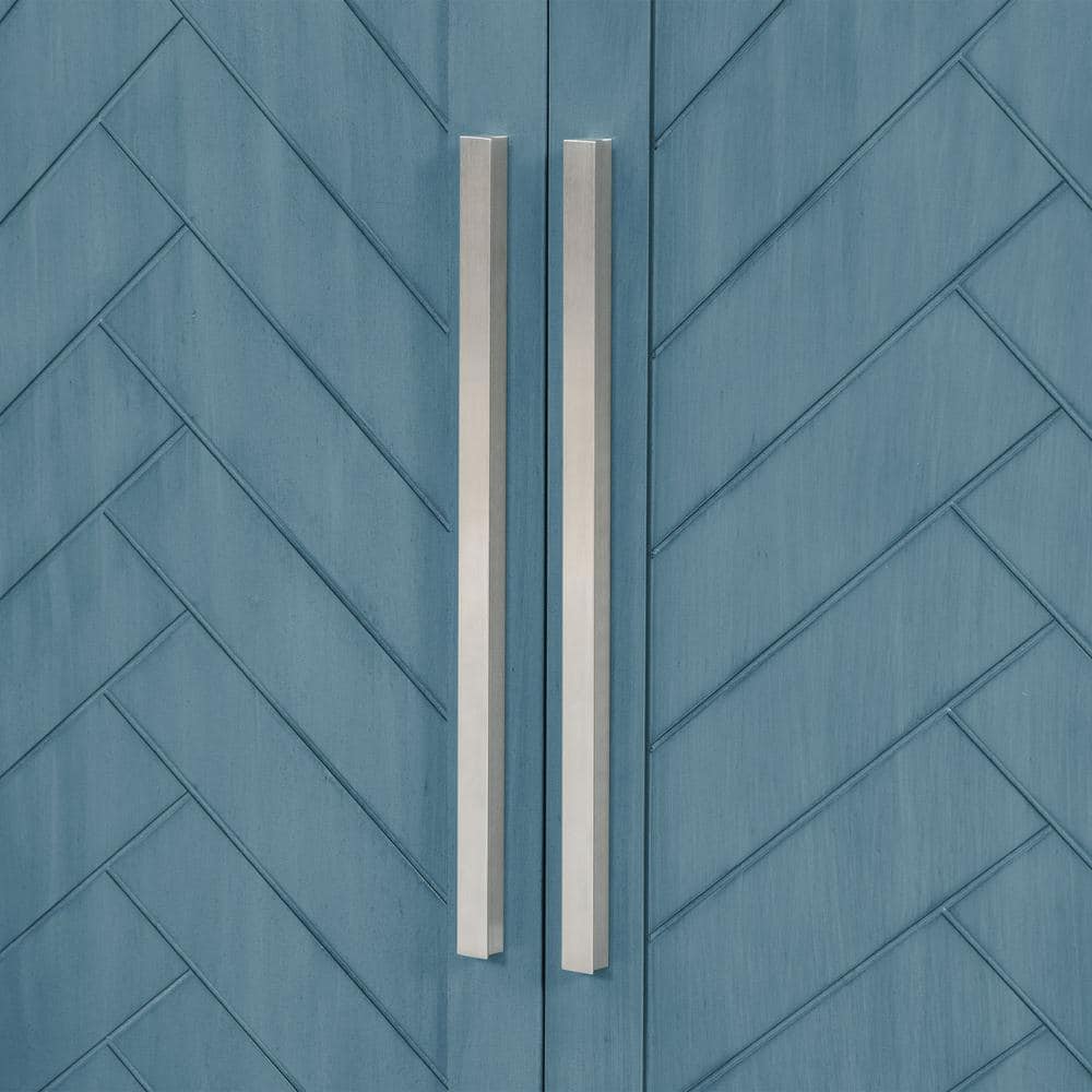 60 in. W x 16 in. D x 32 in. H Antique Blue Rubber Wood Ready to Assemble Kitchen Storage Cabinet with Silver Handles