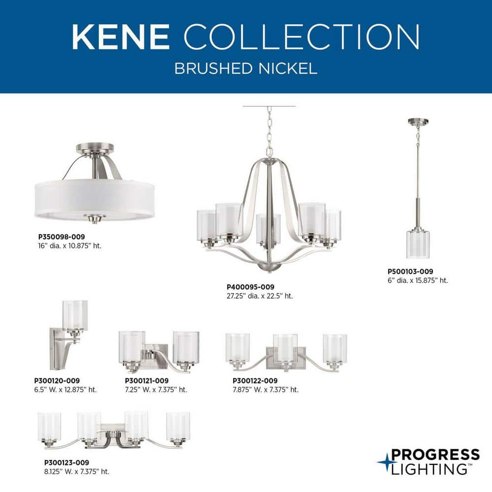 Progress Lighting Kene Collection 5-Light Brushed Nickel Clear Glass Craftsman Chandelier Light