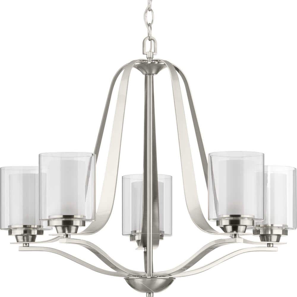 Progress Lighting Kene Collection 5-Light Brushed Nickel Clear Glass Craftsman Chandelier Light