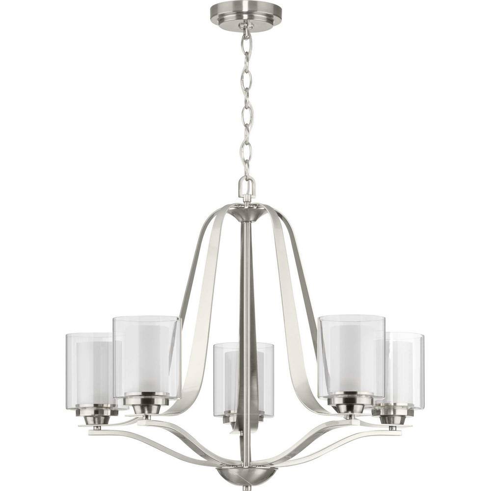 Progress Lighting Kene Collection 5-Light Brushed Nickel Clear Glass Craftsman Chandelier Light