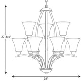 Progress Lighting Joy Collection 9-Light Antique Bronze Chandelier with Etched Hammered Glass Shade