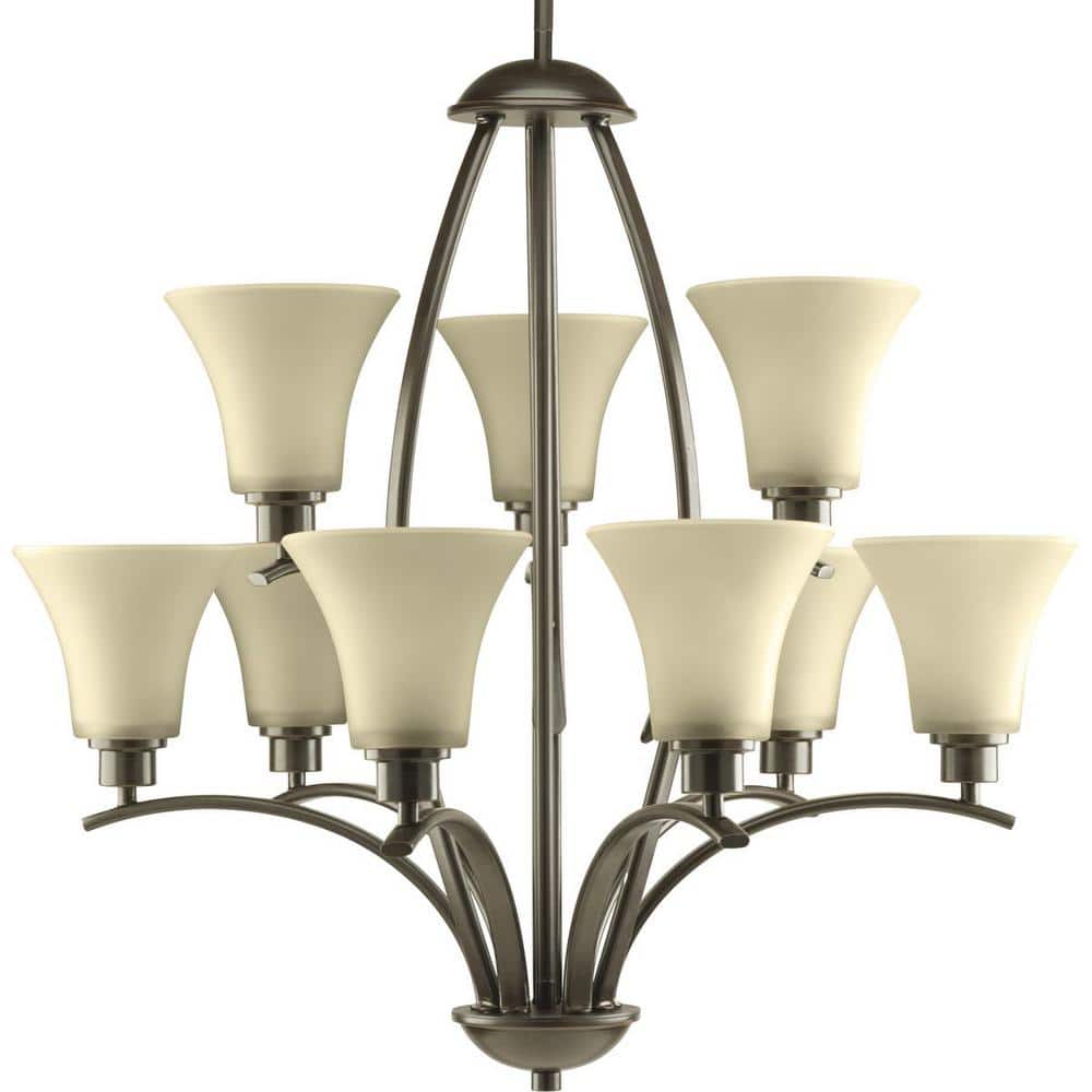 Progress Lighting Joy Collection 9-Light Antique Bronze Chandelier with Etched Hammered Glass Shade