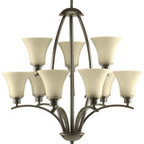 Progress Lighting Joy Collection 9-Light Antique Bronze Chandelier with Etched Hammered Glass Shade