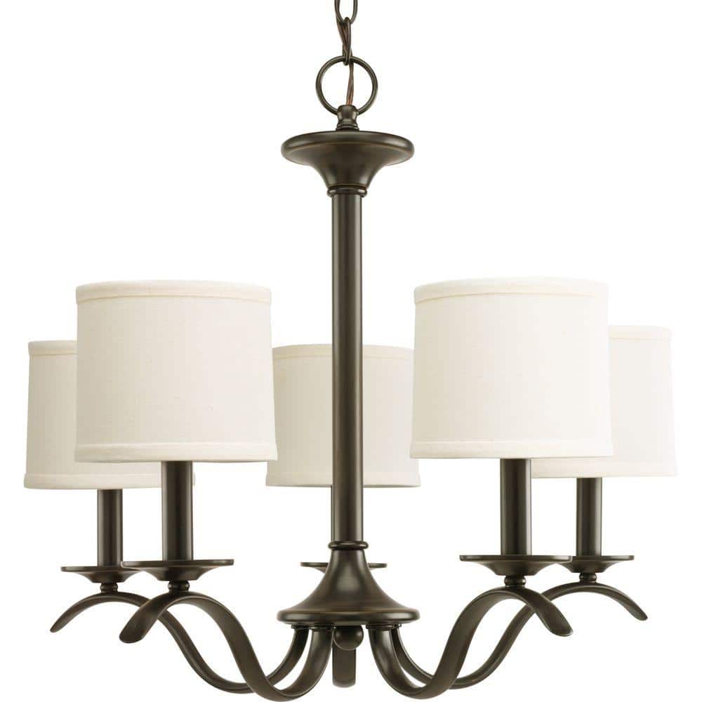 Progress Lighting Inspire Collection 5-Light Antique Bronze Off-White Linen Shade Traditional Empire Chandelier Light