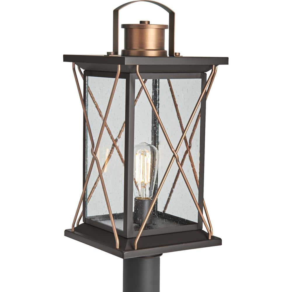 Progress Lighting Barlowe 1-Light Antique Bronze 4x4 Deck Post Lantern with Clear Seeded Glass