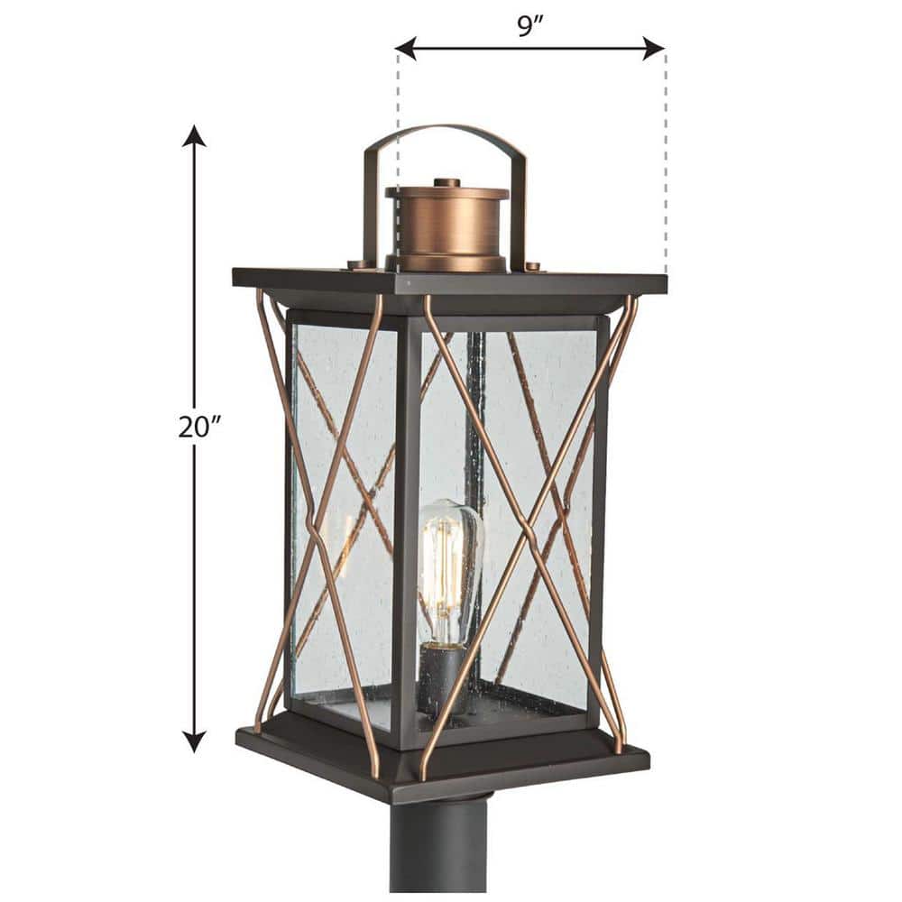 Progress Lighting Barlowe 1-Light Antique Bronze 4x4 Deck Post Lantern with Clear Seeded Glass