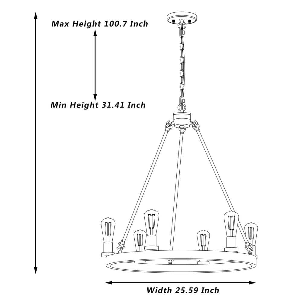Vanity Art Farmhouse Vintage 6-Light Antique Silver Wagon Wheel Chandelier