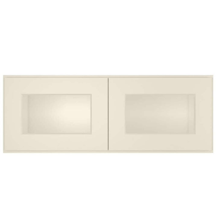 HOMEIBRO Antique White Painted Shaker Style Ready to Assemble Glass Door Wall Cabinet 33 in. W x 12 in. H x 12 in. D