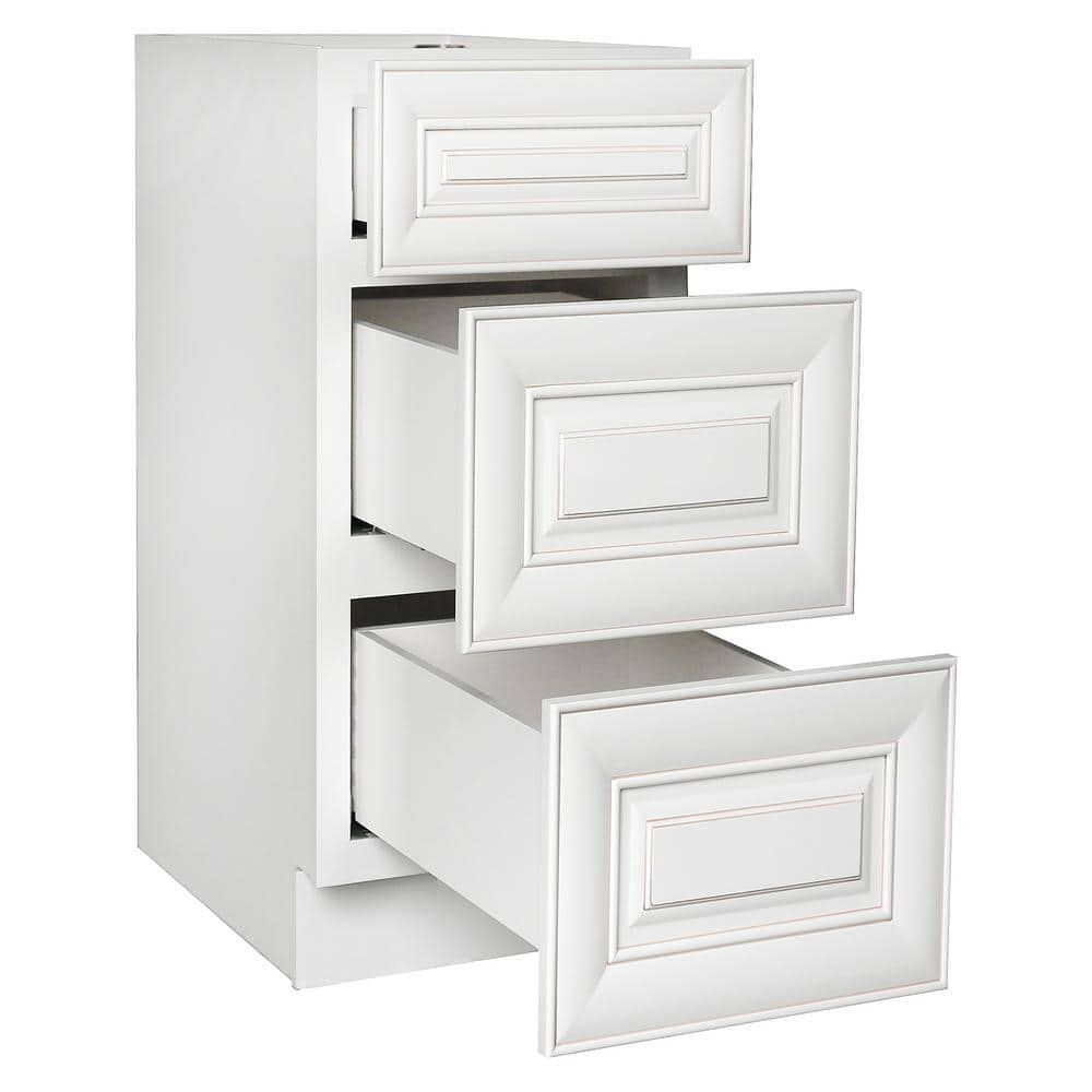 Plywell Ready to Assemble 12x34.5x24 in. Base Drawer with 1 Standard Drawer with 2 Deep Drawers in Antique White