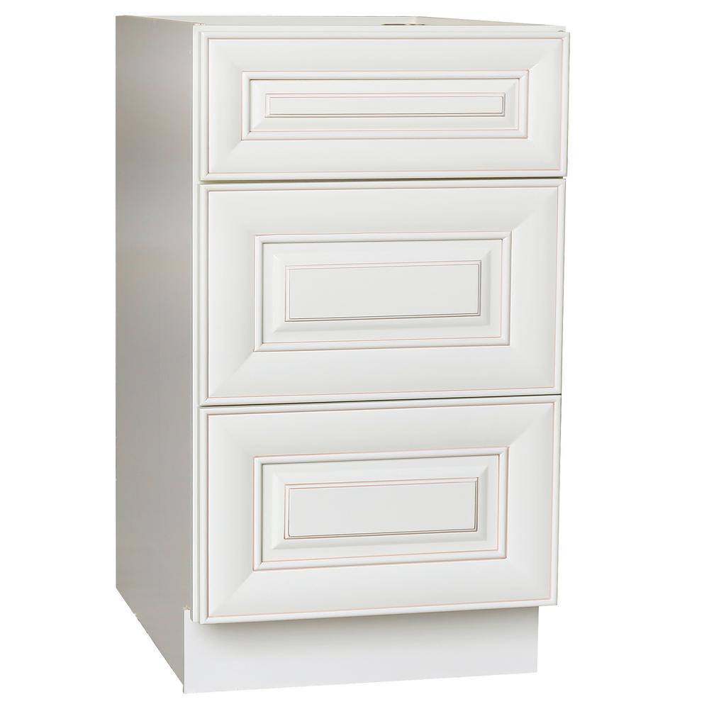 Plywell Ready to Assemble 12x34.5x24 in. Base Drawer with 1 Standard Drawer with 2 Deep Drawers in Antique White