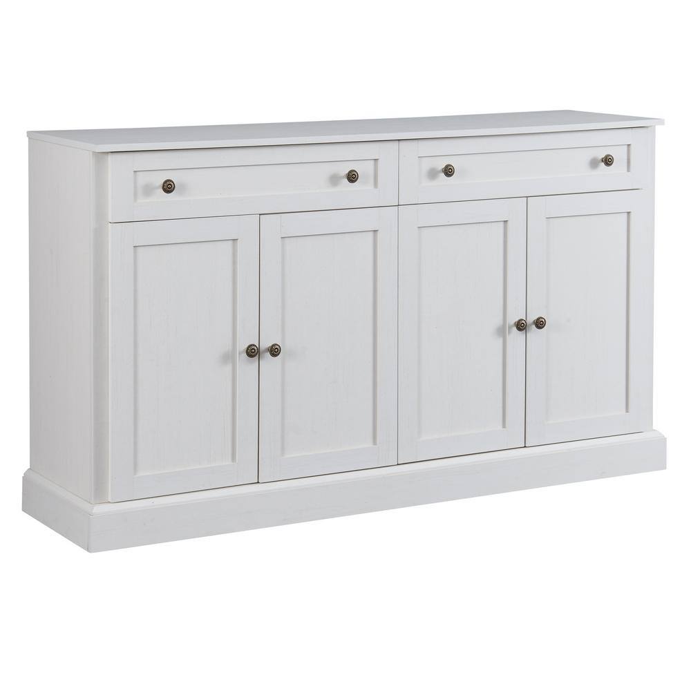 Runesay 60 in. W x 15.7 in. D x 33.9 in. H Antique White MDF Ready to Assemble Kitchen Cabinet Sideboard with Drawers and Doors
