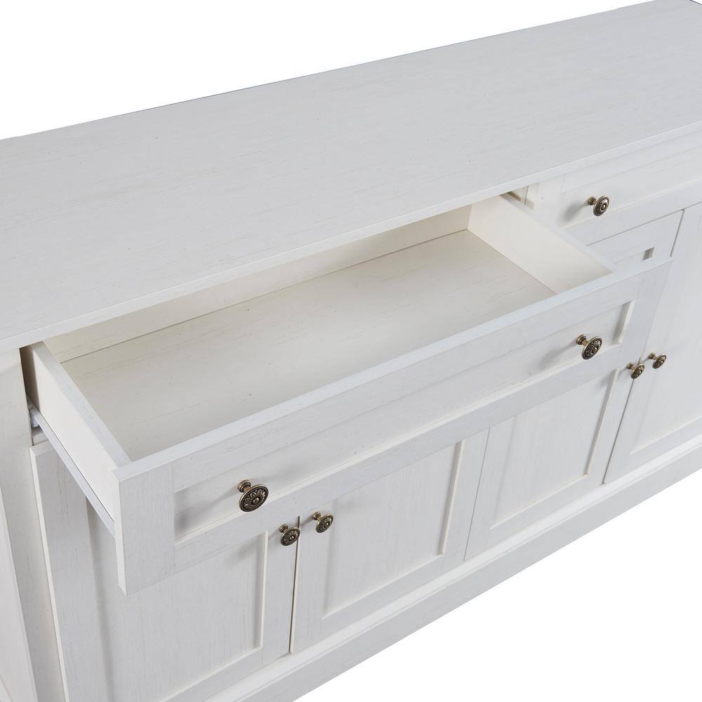 Runesay 60 in. W x 15.7 in. D x 33.9 in. H Antique White MDF Ready to Assemble Kitchen Cabinet Sideboard with Drawers and Doors