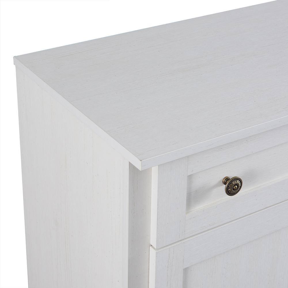 Runesay 60 in. W x 15.7 in. D x 33.9 in. H Antique White MDF Ready to Assemble Kitchen Cabinet Sideboard with Drawers and Doors
