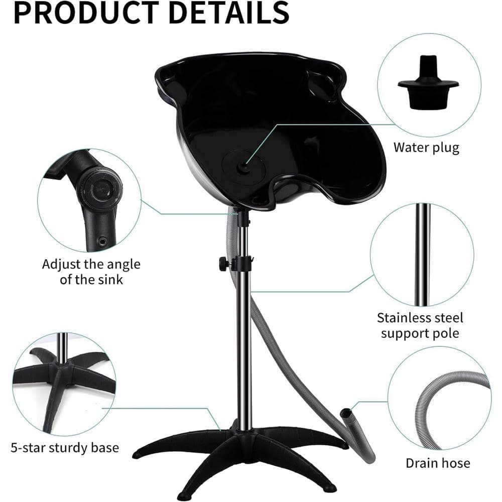 Aoibox Black Portable Salon Sink with 1.5m Drain Pipe