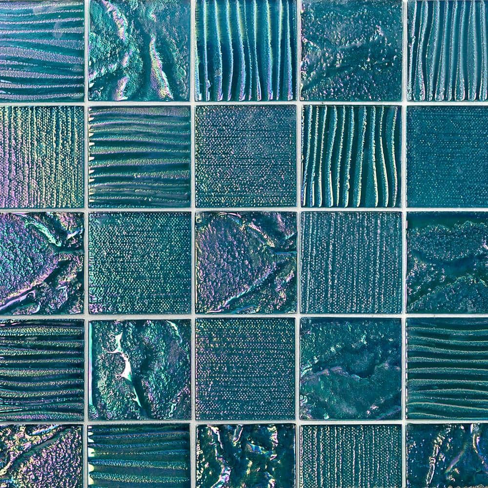 Marina Iridescent Bricks White 12.12 in x 12.75 in. x 8 mm Glass Mosaic Wall Tile
