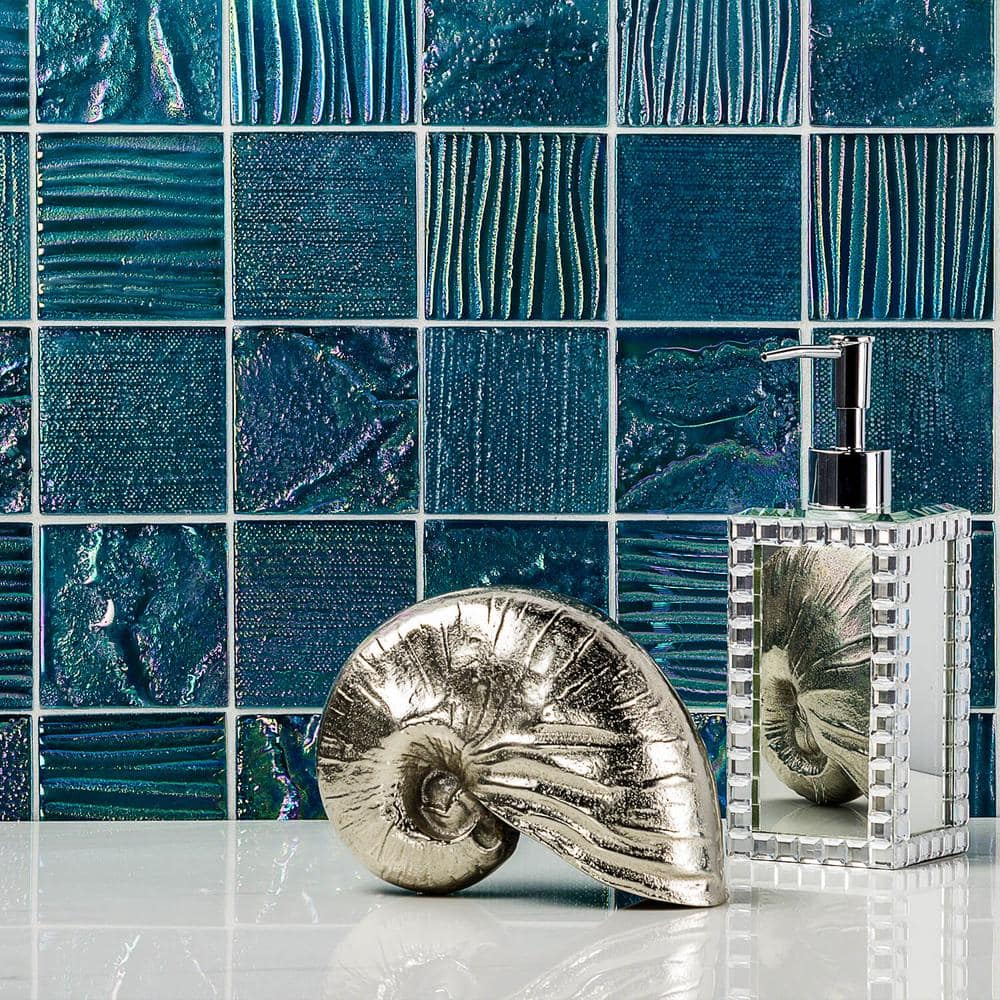 Marina Iridescent Bricks White 12.12 in x 12.75 in. x 8 mm Glass Mosaic Wall Tile